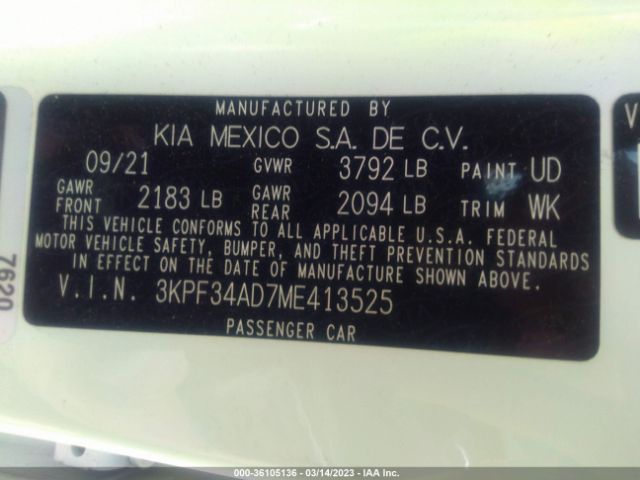 3KPF34AD7ME413525 KIA Forte Gt-line