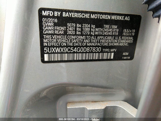 2016 BMW X3, VIN: 5UXWX9C54G0D87830