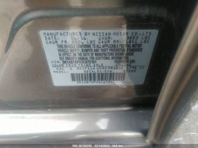3N1AB7APXGL672151 Nissan SENTRA SV