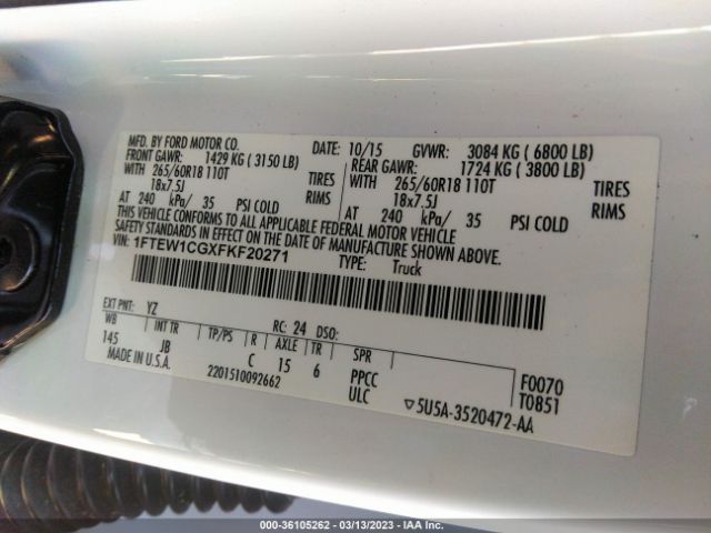 1FTEW1CGXFKF20271 Ford F-150 Xl/lariat