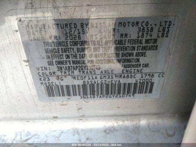 3N1AB7AP2GY210749 Nissan SENTRA SL