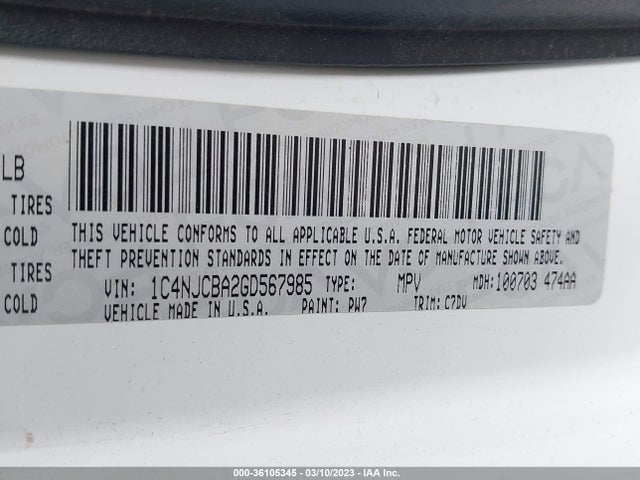 Jeep Compass Sport 2016 1C4NJCBA2GD567985 Image 10