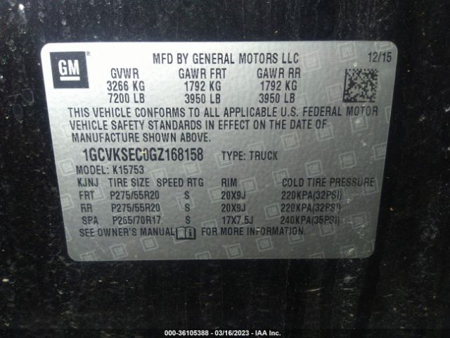 1GCVKSEC0GZ168158 Chevrolet Silverado 1500 2lz