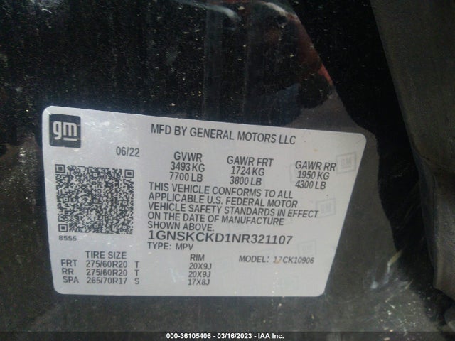 Chevrolet Suburban Lt 2022 1GNSKCKD1NR321107 Image 9