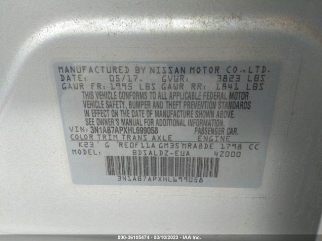3N1AB7APXHL699058 Nissan SENTRA SV
