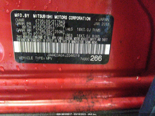 JA4AD3A34JZ046019 Mitsubishi Outlander Se/sel/le