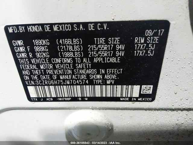 2018 HONDA HR-V EX-L NAVI VIN: 3CZRU6H75JM704574