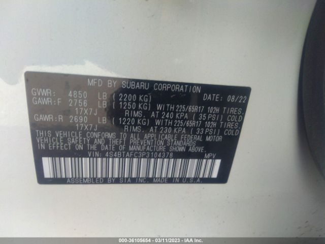 4S4BTAFC3P3104378 Subaru Outback Premium