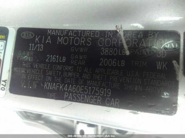 KNAFK4A60E5175919 KIA FORTE LX