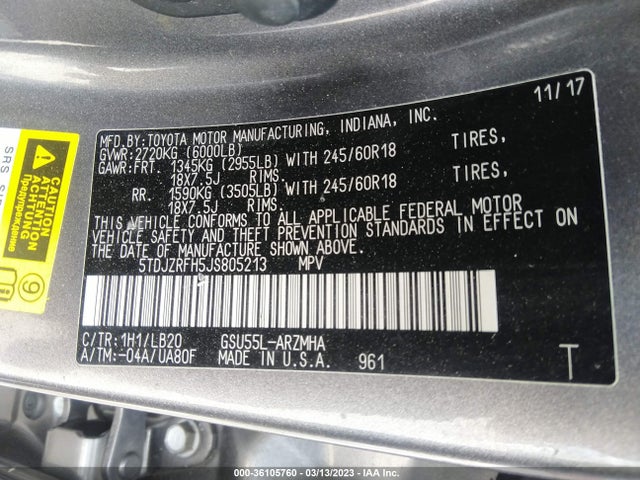 Toyota Highlander Se/xle 2018 5TDJZRFH5JS805213 Image 9