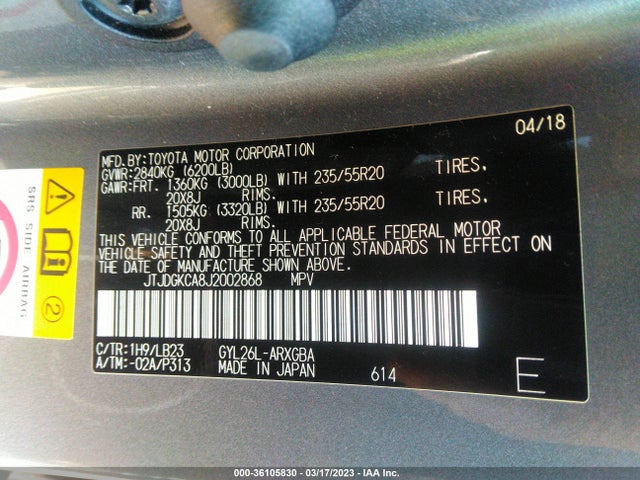2018 Lexus RX, VIN: JTJDGKCA8J2002868
