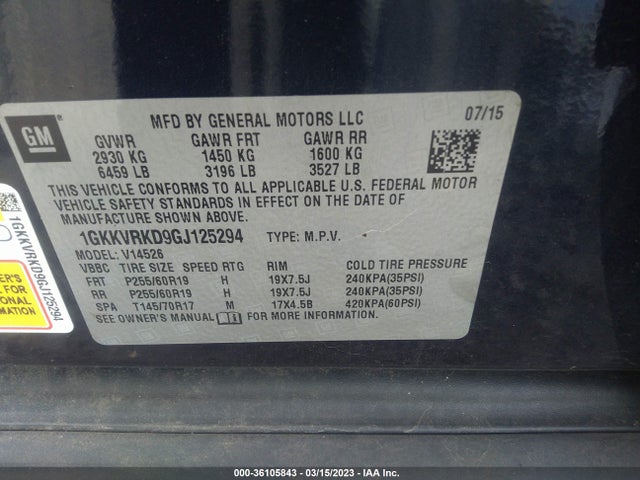 GMC ACADIA SLT 2016 1GKKVRKD9GJ125294 Image 9