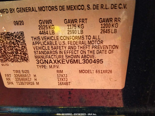 Chevrolet EQUINOX LT 2021 3GNAXKEV6ML300495 Image 9