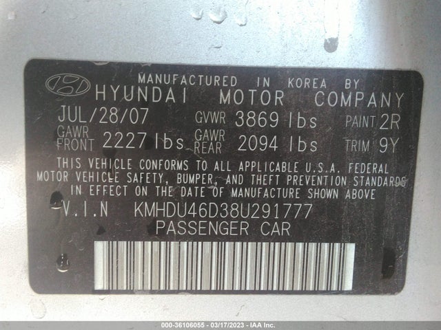 Hyundai Elantra Gls/se 2008 KMHDU46D38U291777 Image 10