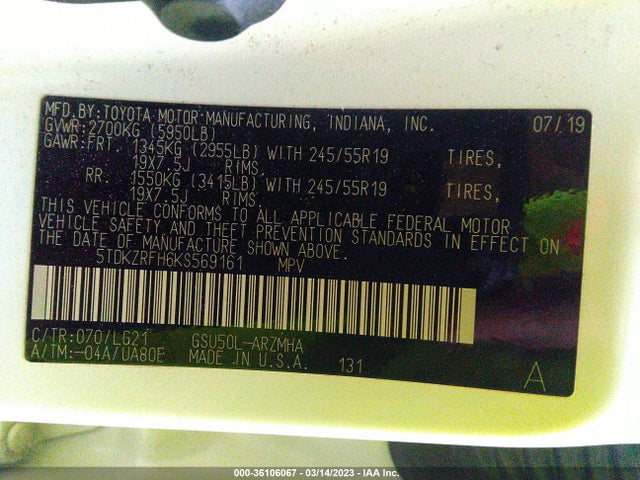 Toyota Highlander Se/xle 2019 5TDKZRFH6KS569161 Image 10
