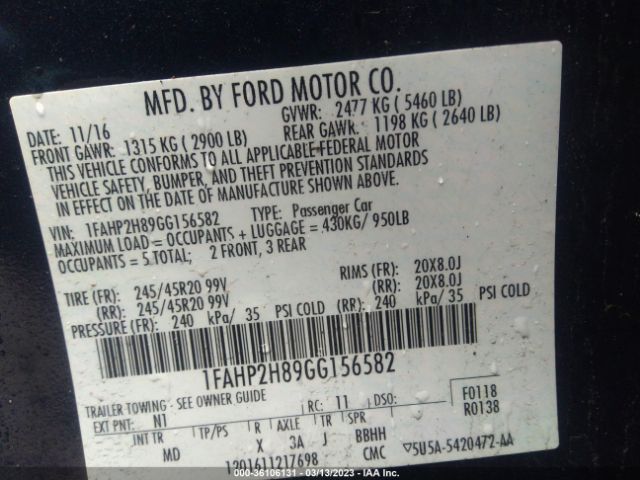 1FAHP2H89GG156582 Ford TAURUS SEL