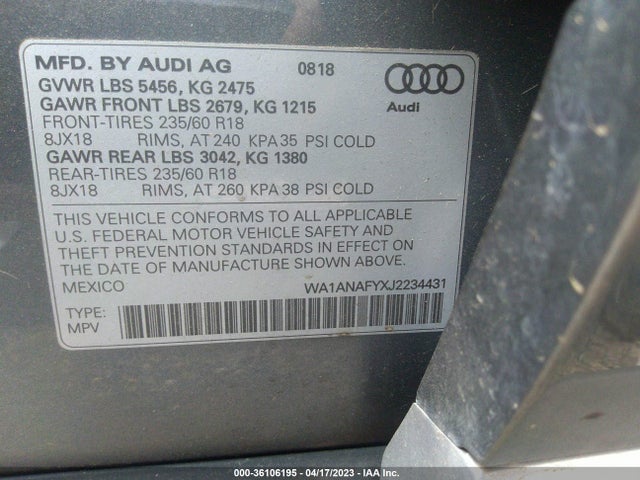 WA1ANAFYXJ2234431 Audi Q5 Premium/tech Premium