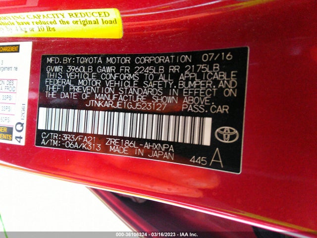 2016 Scion IM, VIN: JTNKARJE1GJ523127