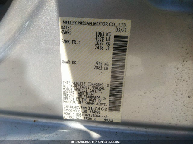 Nissan Altima 2.5 Sv 2021 1N4BL4DV3MN367468 Image 11