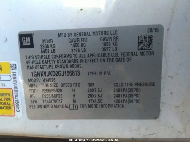 Chevrolet Traverse Ltz 2016 1GNKVJKD2GJ156813 Image 9