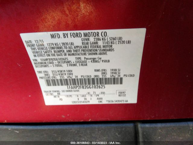 1FAHP2F82GG102625 Ford Taurus Limited