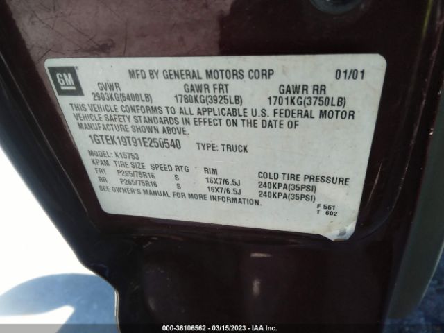 1GTEK19T91E250540 GMC Sierra 1500 Sle