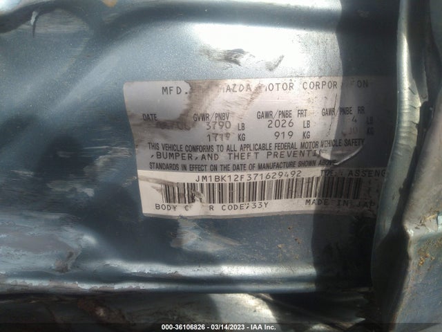 2007 MAZDA MAZDA3 I TOURING VIN: JM1BK12F371629492