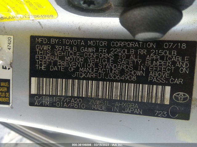Toyota Prius Two/two Eco/three 2018 JTDKARFU1J3064908 Image 10