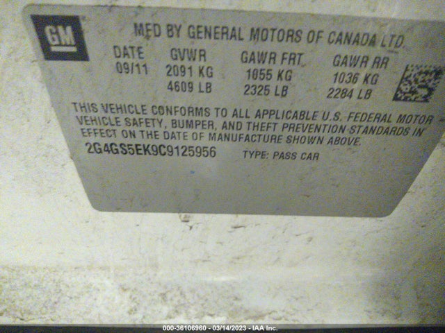 2012 BUICK REGAL PREMIUM 1 VIN: 2G4GS5EK9C9125956