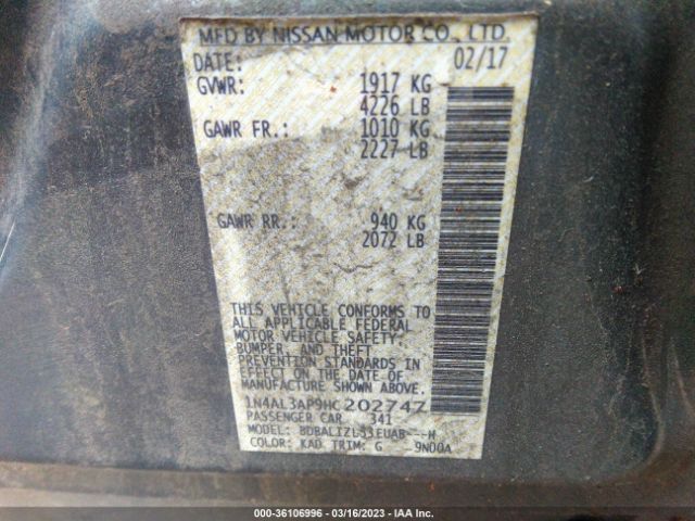 1N4AL3AP9HC202747 Nissan Altima 2.5 Sv