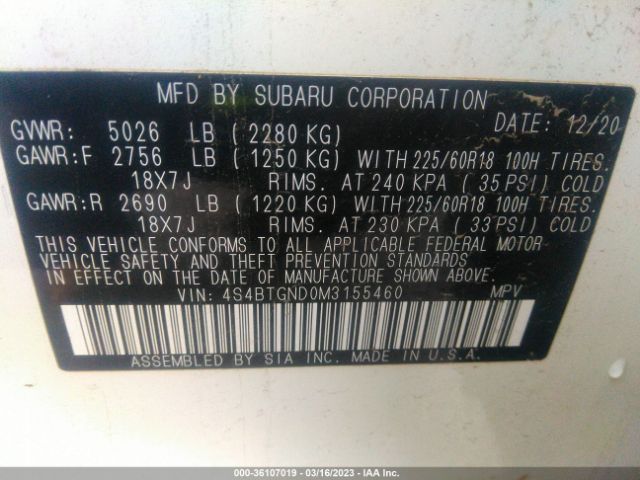 4S4BTGND0M3155460 Subaru Outback Limited Xt