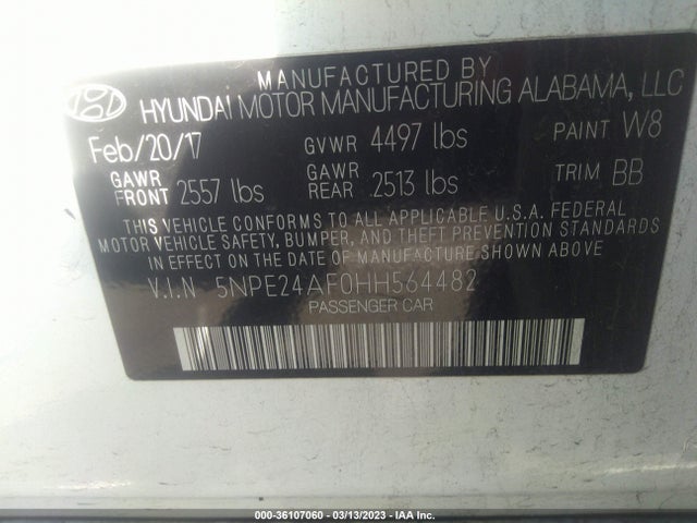 Hyundai SONATA SE 2017 5NPE24AF0HH564482 Image 9