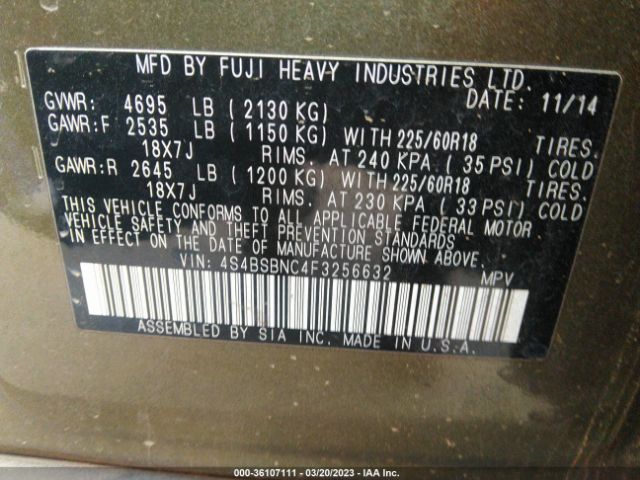 4S4BSBNC4F3256632 Subaru Outback 2.5i Limited