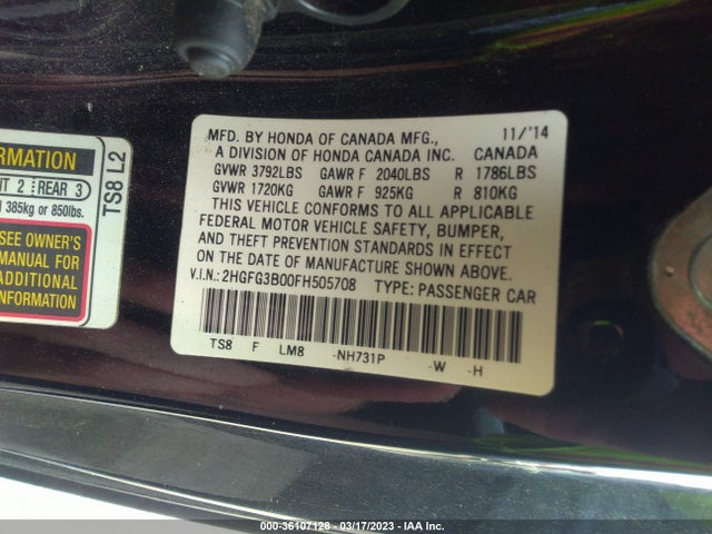 Honda Civic Coupe Ex-l 2015 2HGFG3B00FH505708 Image 9