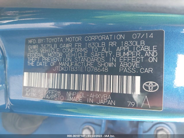 Toyota Prius C One/three/two/four 2014 JTDKDTB31E1078648 Image 10