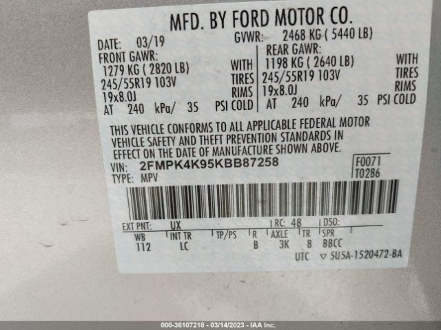 2FMPK4K95KBB87258 Ford Edge Titanium