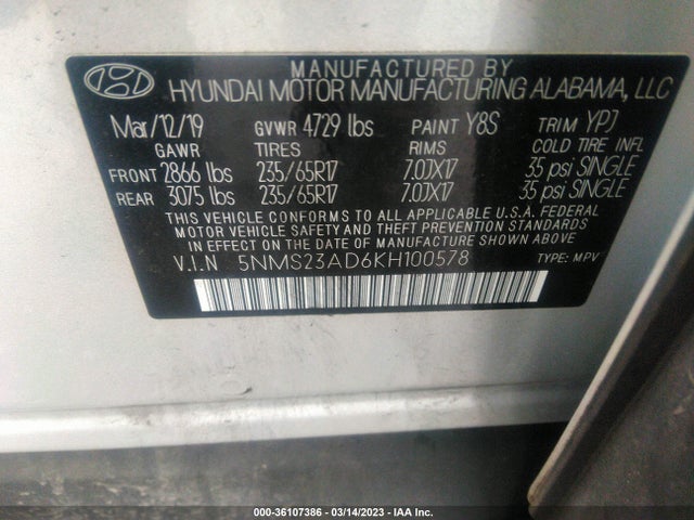 Hyundai Santa Fe Se 2019 5NMS23AD6KH100578 Image 9