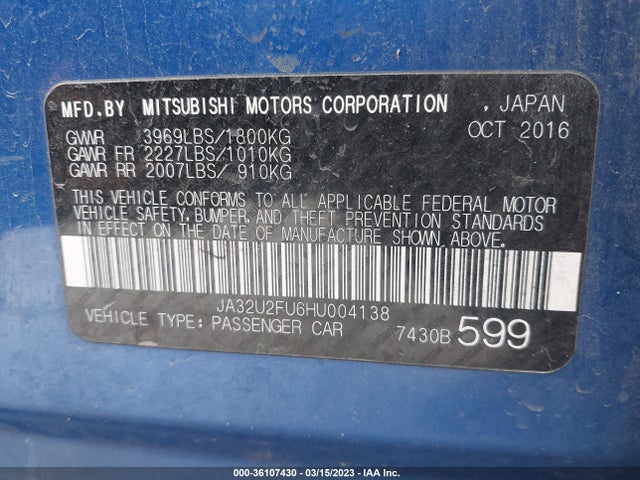 JA32U2FU6HU004138 Mitsubishi Lancer Es/le
