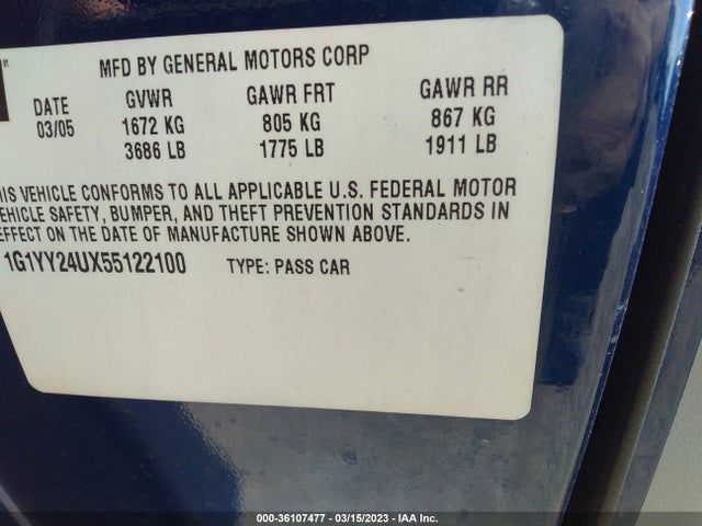 2005 CHEVROLET CORVETTE VIN: 1G1YY24UX55122100