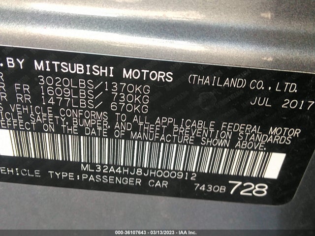 ML32A4HJ8JH000912 Mitsubishi MIRAGE SE