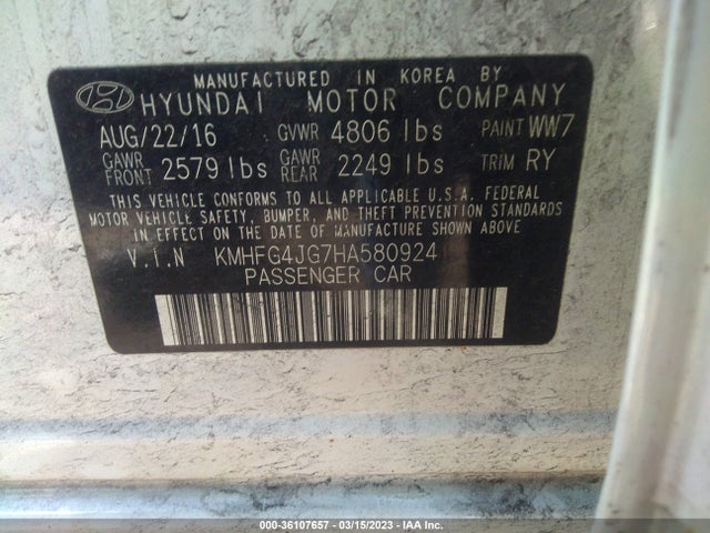 2017 Hyundai Azera, VIN: KMHFG4JG7HA580924