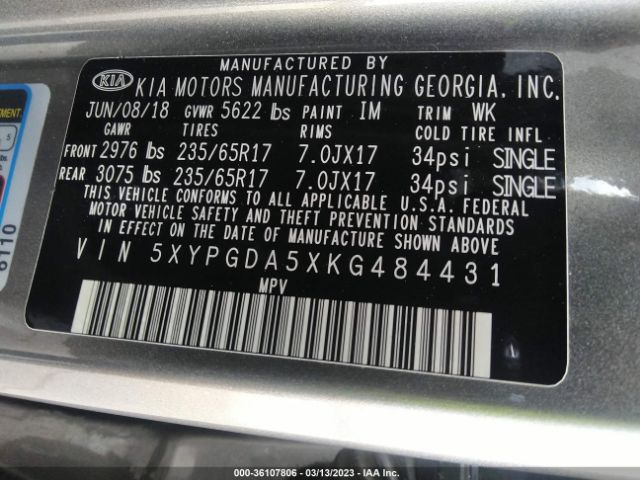 5XYPGDA5XKG484431 KIA Sorento Lx V6