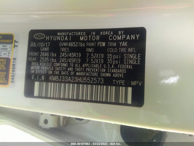 Hyundai Tucson Limited 2017 KM8J33A23HU552573 Image 9