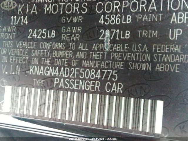 KNAGN4AD2F5084775 KIA Optima Hybrid Ex