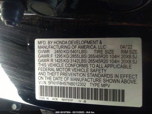 Honda Passport Ex-l 2022 5FNYF8H57NB012302 Image 10