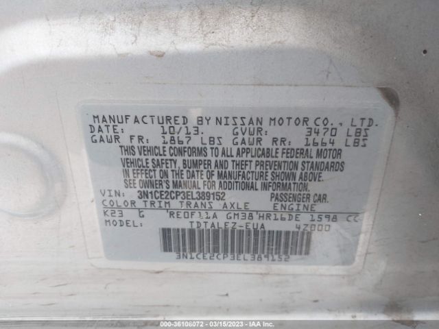3N1CE2CP3EL389152 Nissan Versa Note Sv