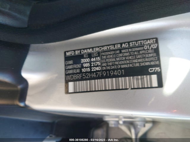 2007 MERCEDES-BENZ C-CLASS 2.5L SPORT VIN: WDBRF52H47F919401