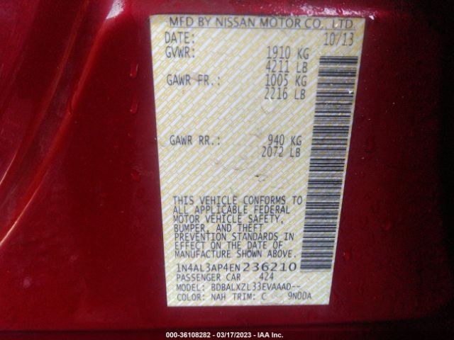 1N4AL3AP4EN236210 Nissan Altima 2.5 Sl