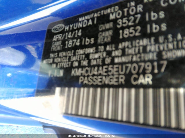2014 HYUNDAI ACCENT GLS VIN: KMHCU4AE5EU707917