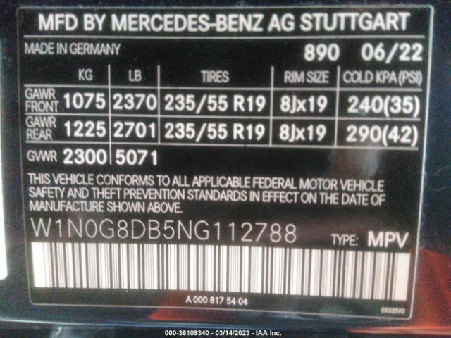 W1N0G8DB5NG112788 Mercedes-Benz Glc Glc 300
